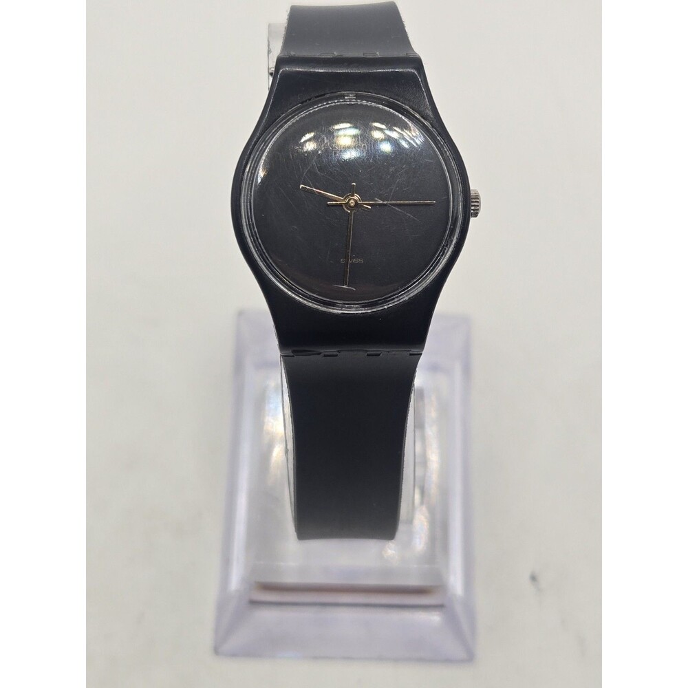 Vintage Swatch Black Magic Ladies' Watch 25mm Gold Tone Hands Swiss New Battery.